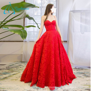 Lace Appliques Sashes Button Satin Wedding Dress Red